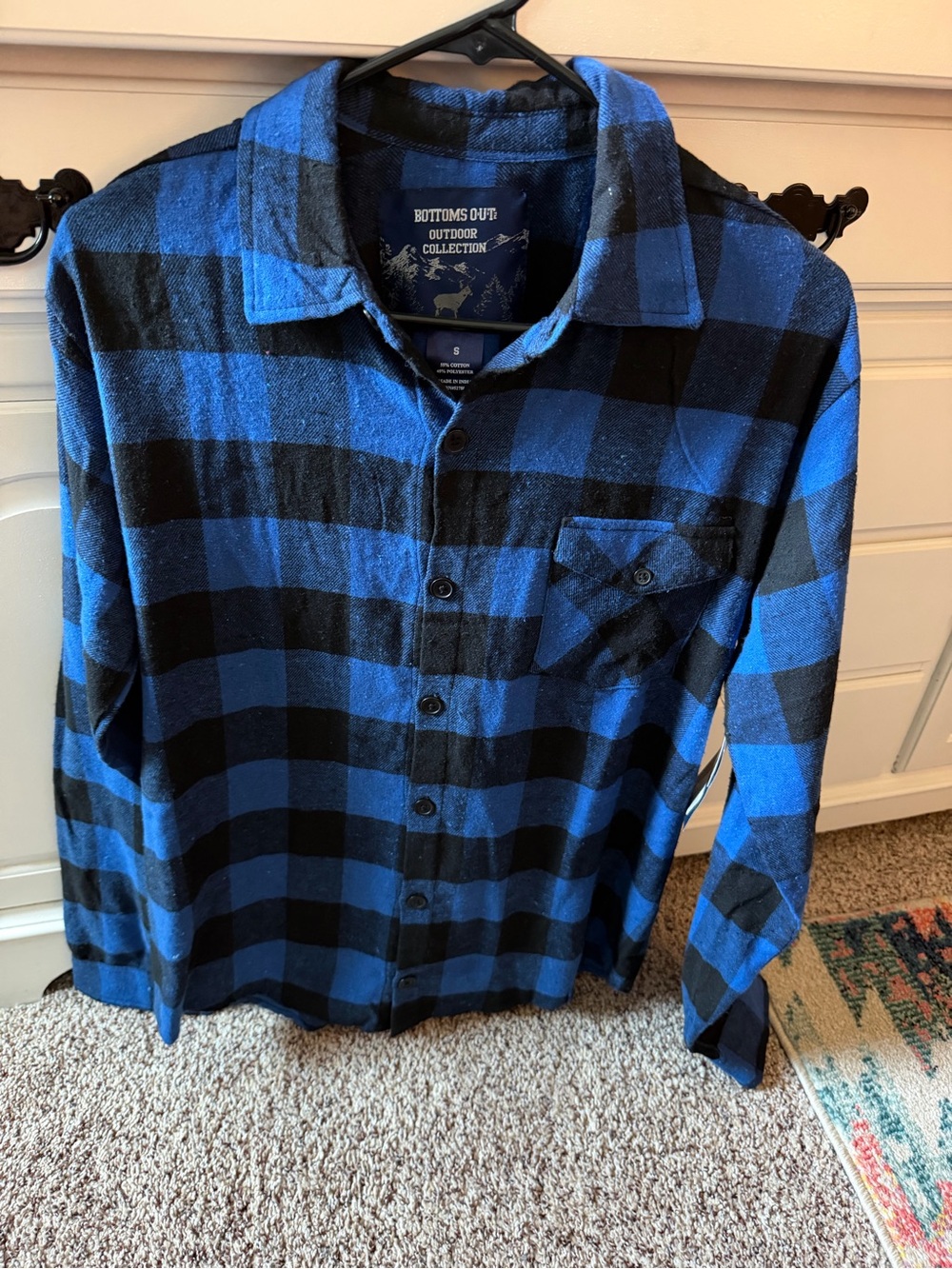 Bottoms Out Men's Blue and Black Plaid Button-Down Shirt